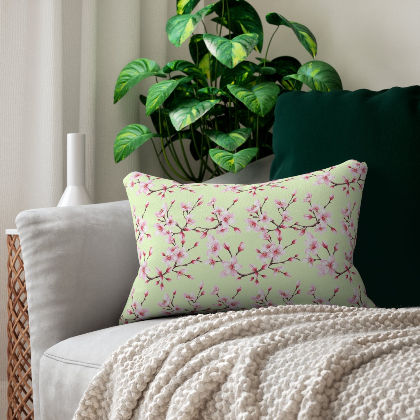 Lumbar Pillow - Double-sided design with pastel pink, Pomme verte Collection