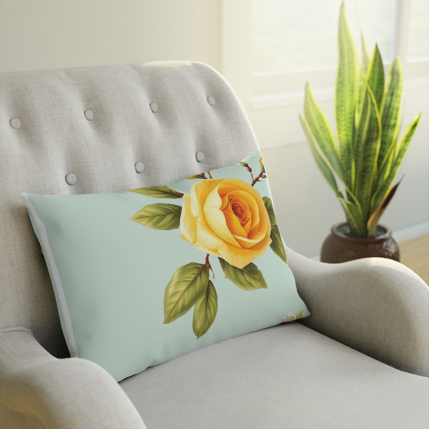 Renaissance Bright Yellow Rose Decorative Cushion