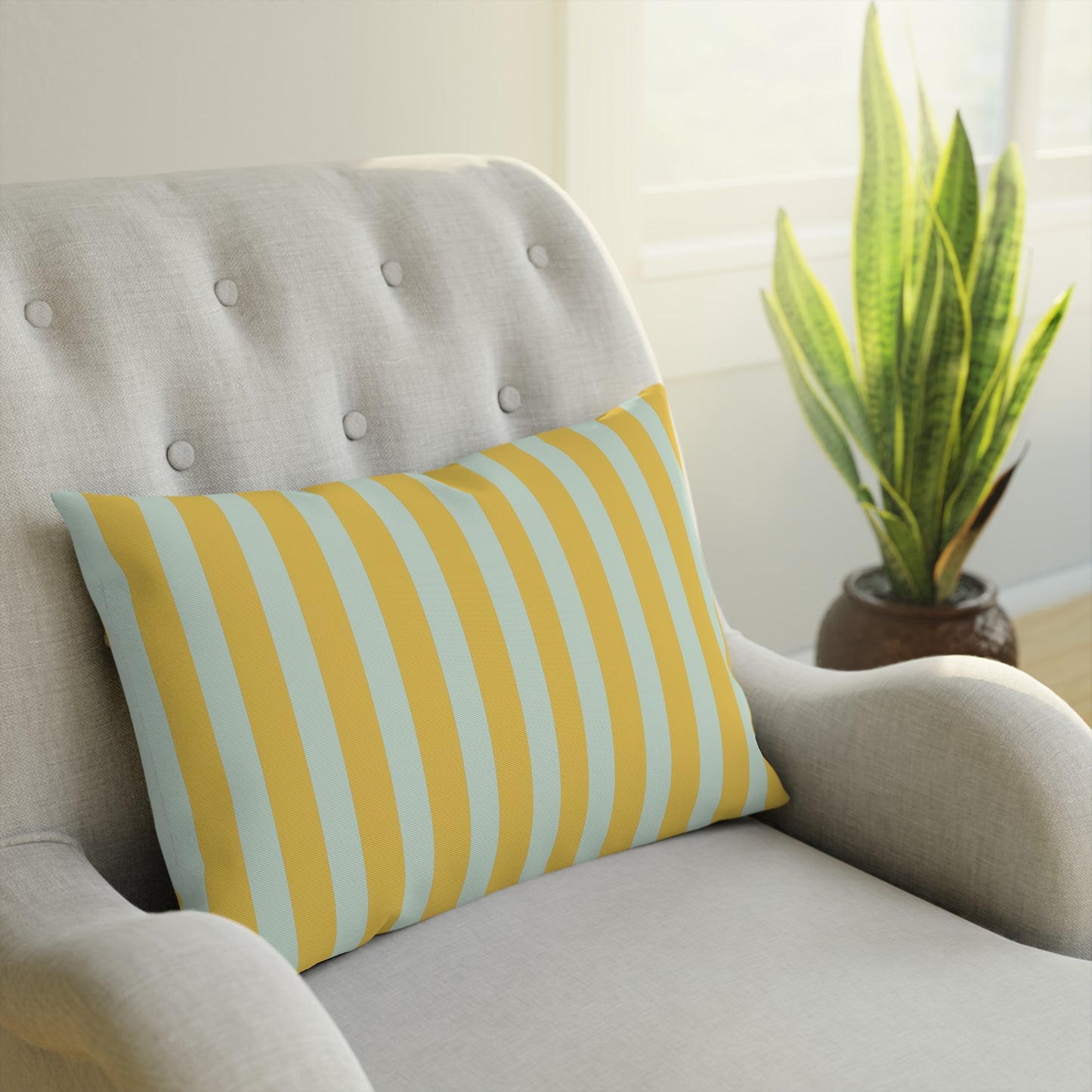 Renaissance Bright Yellow and blue stripes Cushion