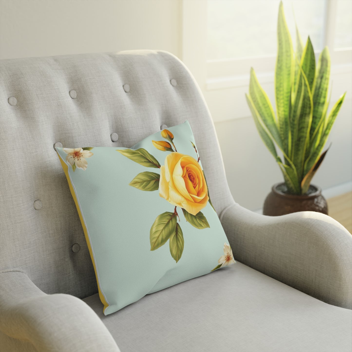 Renaissance Bright Yellow Rose Decorative Cushion