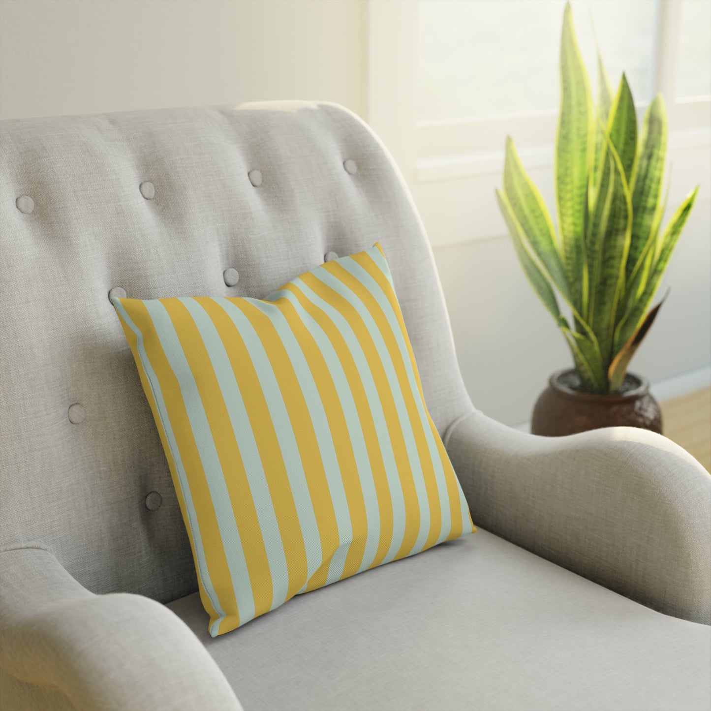 Renaissance Bright Yellow and blue stripes Cushion