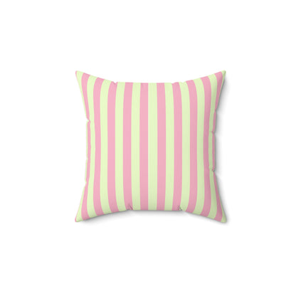 Square Pillow - Strawberry & Light Green Striped Indoor Decor Pillow - Pomme Verte Collection