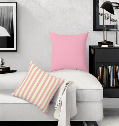 Square Pillow - Strawberry & Light Green Striped Indoor Decor Pillow