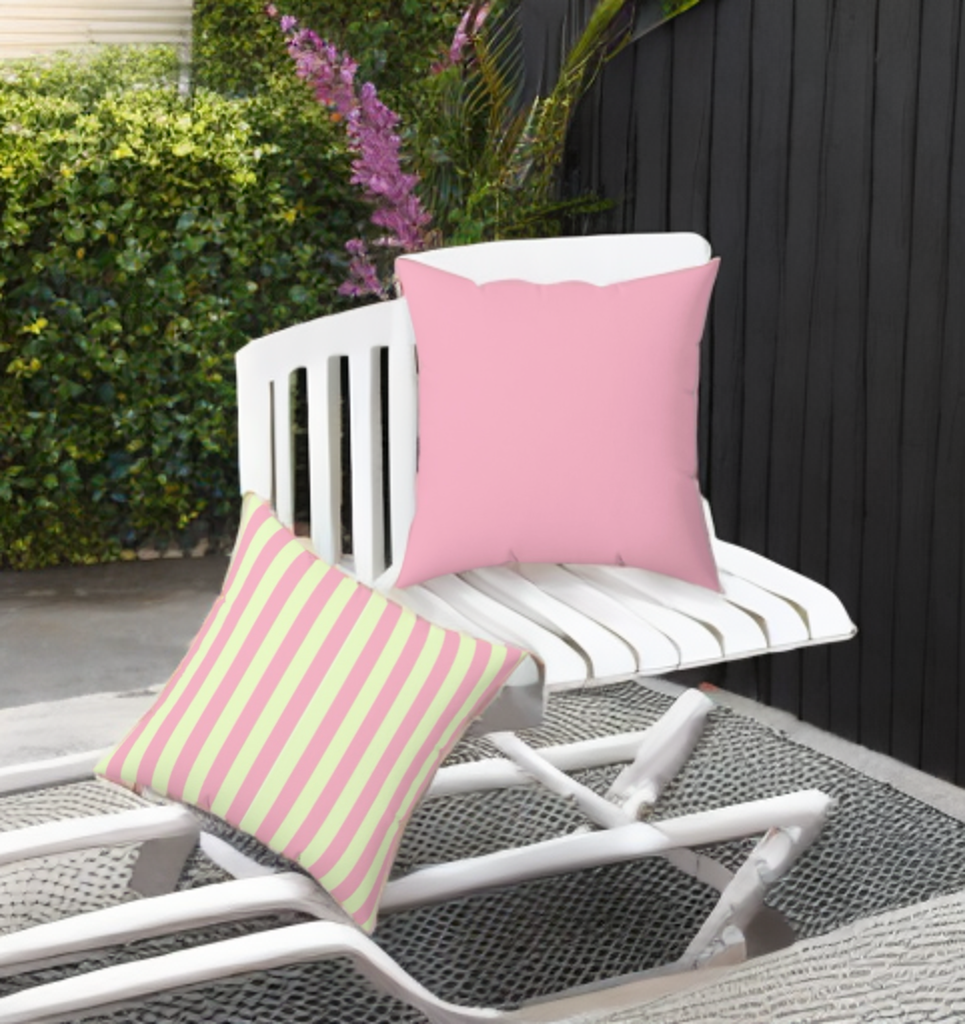 Square Pillow - Strawberry & Light Green Striped Indoor Decor Pillow