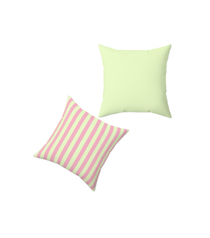 Square Pillow - Strawberry & Light Green Striped Indoor Decor Pillow - Pomme Verte Collection
