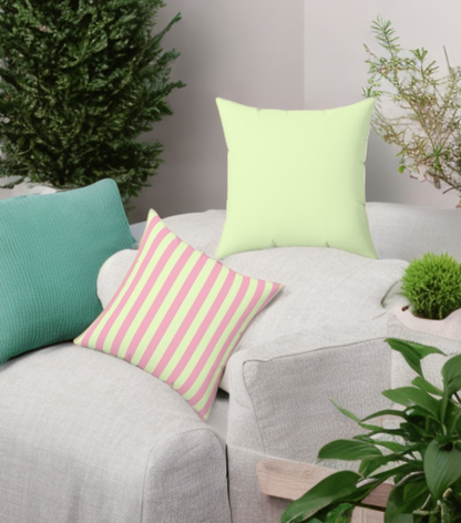 Square Pillow - Strawberry & Light Green Striped Indoor Decor Pillow - Pomme Verte Collection