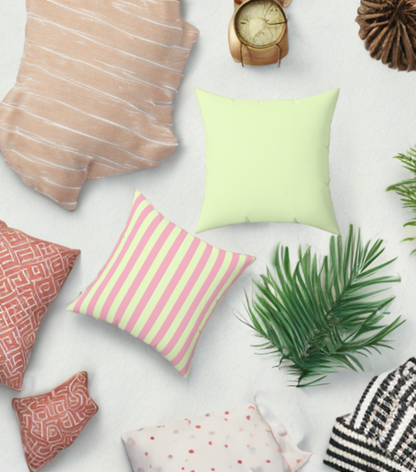Square Pillow - Strawberry & Light Green Striped Indoor Decor Pillow - Pomme Verte Collection