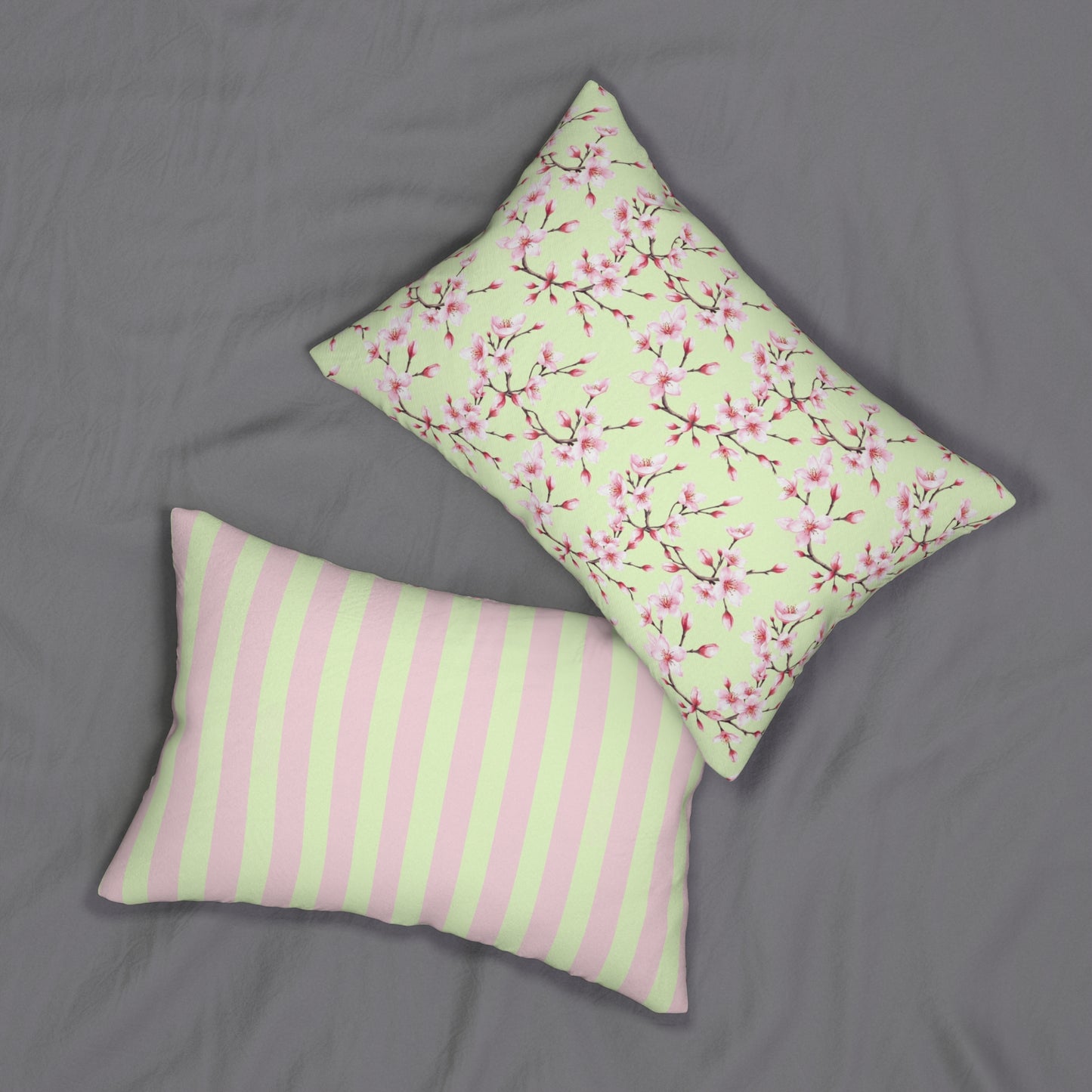 Lumbar Pillow Pastel Stripes & Almond Trees Flowers - Spun Polyester