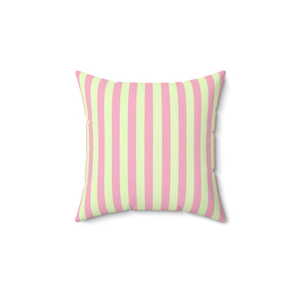Square Pillow - Strawberry & Light Green Striped Indoor Decor Pillow
