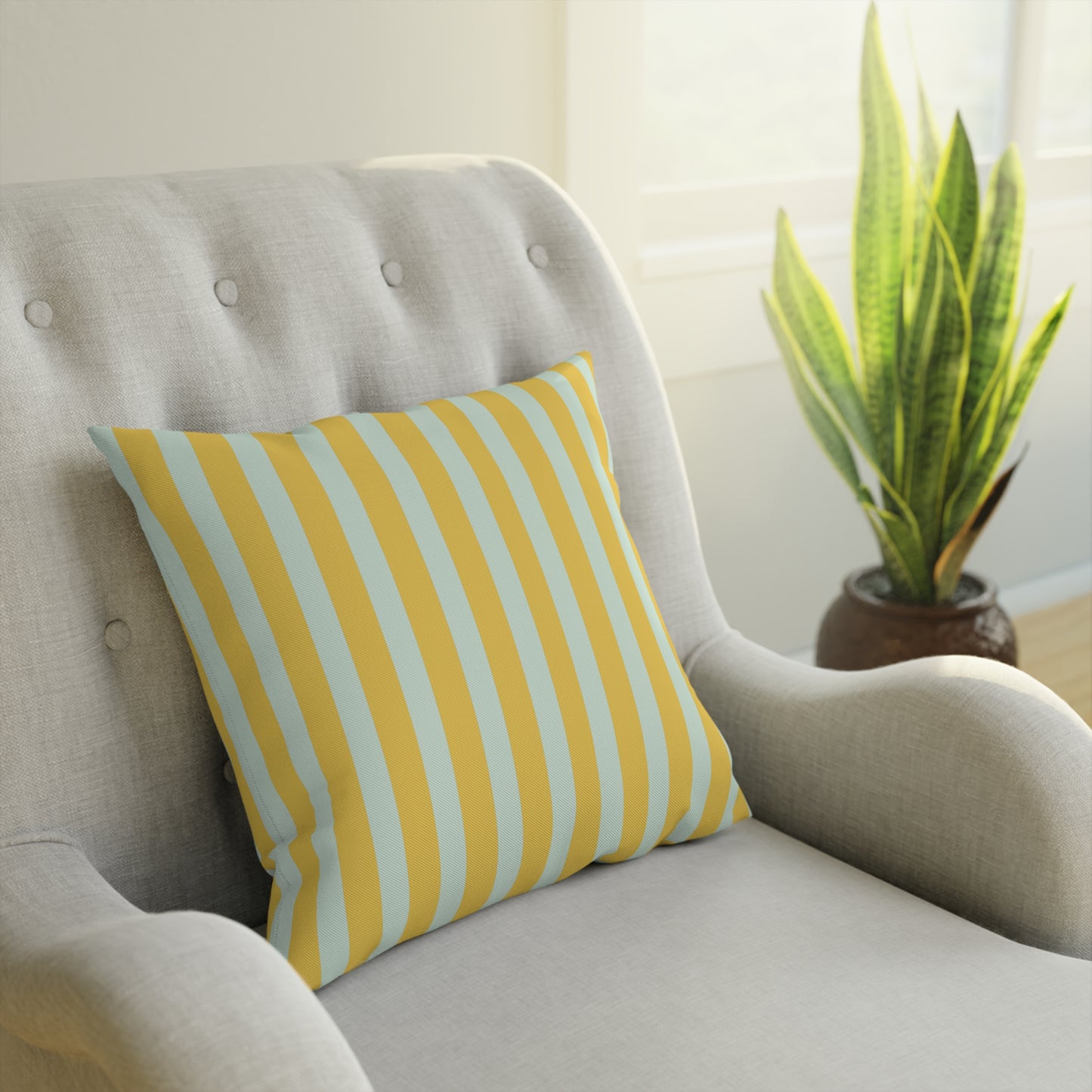 Renaissance Bright Yellow and blue stripes Cushion